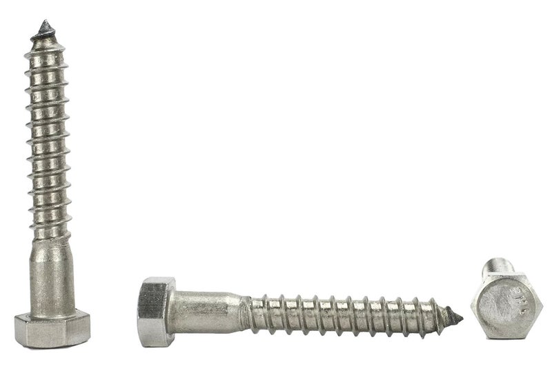 Chenango Supply Stainless 3/8 x 2-1/2" Hex Lag Screw (1" to 5" Lengths Available in Listing), 18-8 Stainless Steel, 25 Pieces (3/8 x 2-1/2") - Image 1